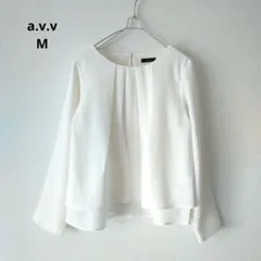 a.v.v タックブラウス シフォン 長袖 ホワイト M オフィス きれいめ