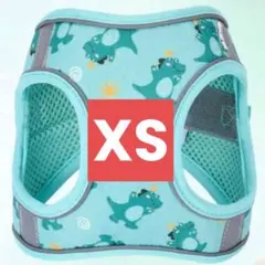 【XSブルー】犬猫ベスト型ハーネス＆リード 恐竜カラフル模様 おしゃれ花柄 男子