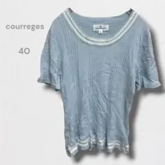 クレージュ ニット カットソー 半袖 リブ編み ロゴ ダブルライン 40