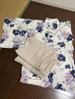 花柄 浴衣・帯セット（紫・青）