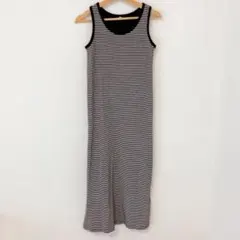 ボーダー ノースリーブ ロングワンピース カップ付き　M