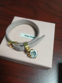 MIUMIU ロゴ ラインストーン ブレスレット ミュウミュウ 白 ホワイト