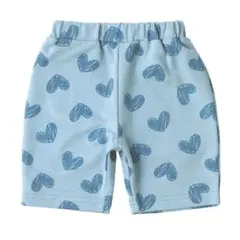［100］水色ハート柄半ズボン（後ろポケット付き）