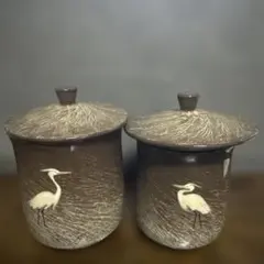 陶器 湯飲み 2個セット 白鷺の絵柄