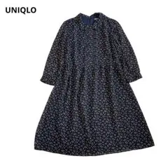 (228)UNIQLO ユニクロ　シフォンプリントワンピース　ネイビー　新品