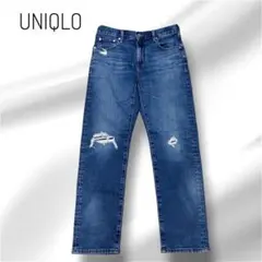 UNIQLO ダメージデニム ジーンズ ストレッチ ブルー 美脚カジュアル 定番のサムネイル