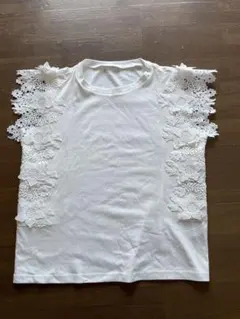 【未使用】ホワイト レース装飾 ノースリーブTシャツ