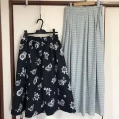 スカート ロングスカート レース　フレアスカート 花柄　濃紺　スニーカー