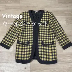 ⭐️日本製⭐️ヴィンテージ ウールジャケット アウター チェック柄 黄色 秋冬 古着