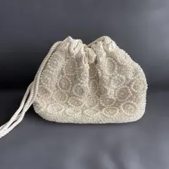 KBF ビーズ刺繍バッグ　ホワイト　アイボリー