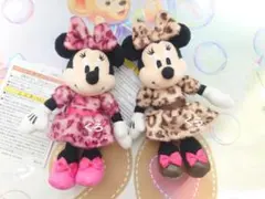 ディズニー❤レオパード♡ひょう柄♡ミニーぬいぐるみチャーム2点❤ブラウン♡ピンク