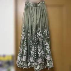 【axes femme】グラデ刺繍　チュール　ロングスカート　花刺繍Aライン