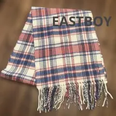 EASTBOY＊ピンク青チェック柄フリンジマフラー