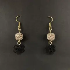 水引ピアス ベージュ×黒 あわじ玉 ハンドメイドアクセサリー