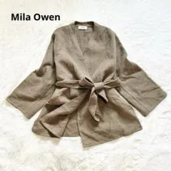 ミラオーウェン リバーコート ベルト付 ウール混 ノーカラー羽織り 綺麗め 上品