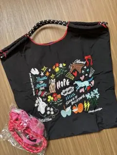 刺繍エコバッグ ボールアンドチェーン Sekineのガーデン ブラック Mサイス