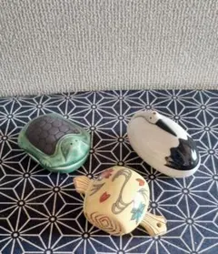 鶴·亀·小槌 陶器 小物入れ 3個セット