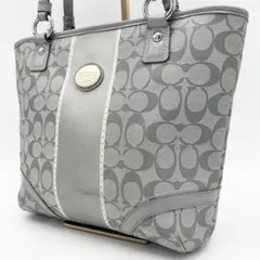 A444【良品】COACH トートバッグ 肩掛け PVC シグネチャー グレー