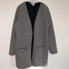 １点もの✨️ボーダー ノーカラーカーディガン 長袖 XL 黒 灰 混紡 お出かけ