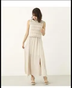 リエンダ⭐︎ベージュ ノースリーブ ロングワンピース　Mサイズ