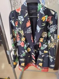 未使用★ZARA BASIC 花柄 テーラードジャケット ブラック M