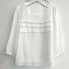 ホワイト 五分袖ブラウス シフォン　カットソー　セレモニー入学式S