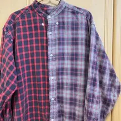 【etsinta/エシンタ】チェック切替シャツ レッド×ブルー ユニセックス