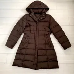 【美シルエット】ダウンコート　ロング　ブラウン　ダウンジャケット フード付き