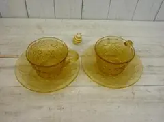 昭和レトロポップ　カップ&ソーサー　お花　クジャク　2客セット　U20459