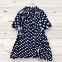 a.v.v　半袖チュニック　ネイビー Lサイズ　棒タイ　ドット柄　美品のサムネイル