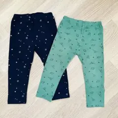 保育園ズボン男の子２着セット★UNIQLOフリースレギンスパンツ星柄＆恐竜柄90