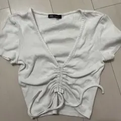 ZARA フロントギャザー ホワイトTシャツ