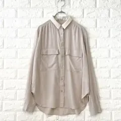 リシェグラマー/M/桃色/オープンポケットブラウス/長袖/光沢感/とろみ生地のサムネイル