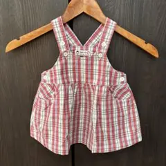 familiar チェック柄 ジャンパースカートサロペットワンピース 80