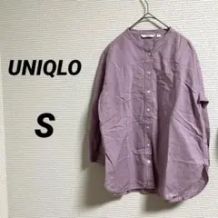 【UNIQLO ユニクロ】リネンブレンドバンドカラーシャツ 7分袖 パープル S
