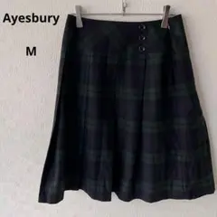 【美品】アリスバーリー　膝丈プリーツスカートグリーン紺チェック スクール風　M