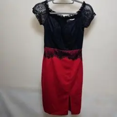 Tika 黒・赤 レースオフショルダードレス S