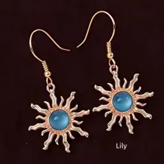 ✨ 太陽 ブルー 青 ゴールド ピアス ン ヴィンテージ アンティーク