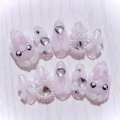 No.607　ネイルチップ 現品 量産型 地雷系 サブカル 平成女児 猫 ピンク