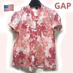 【OLD GAP】半袖ブラウス　ボタニカル柄　パフスリーブ　ノーカラー　ビタミンのサムネイル