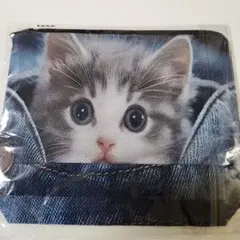 子猫プリントポーチ 約20cm x 15cm
