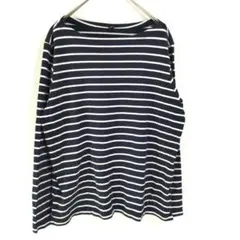 〈ユニクロ〉長袖カットソー　紺　白ボーダー　定番　大きめ　XL