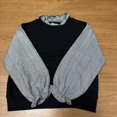 ikka トレーナー 140 黒/チェック柄