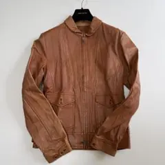 メンズビギ レザー シングルライダースジャケット 本革 ダブルジップ ブラウンのサムネイル