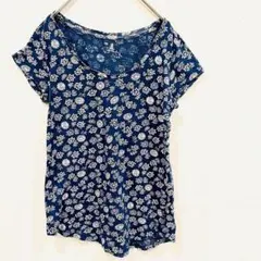 【ギャップ】半袖　Tシャツ　カットソー　ネイビー　花柄　ラウンドネック　XS