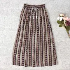 マジェスティックレゴン　花柄フレアスカート　総柄　ストライプ調　ウエストゴム　M