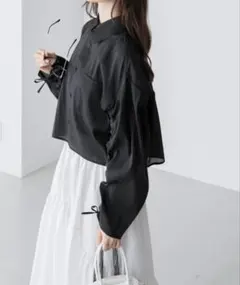 【BONLECILL】2wayギャザースリーブ クロップドシアーシャツ