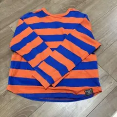 オレンジブルー ストライプ 長袖カットソー 140