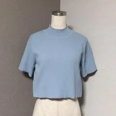 ラグアジェム リブ ニット ショート サックス 半袖