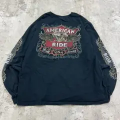 HOT LEATHERS　バイカー　袖プリント　長袖Tシャツ　古着　ブラックXL